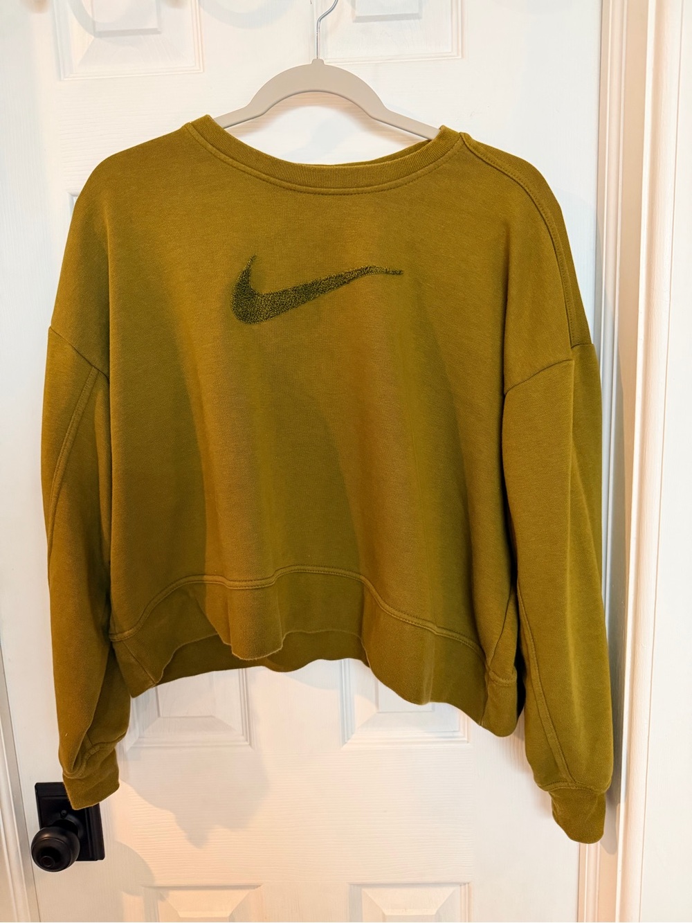 Nike Olive Green Oversized Cropped Sweatshirt Large Y2K Streetwear - Picture 2 of 5